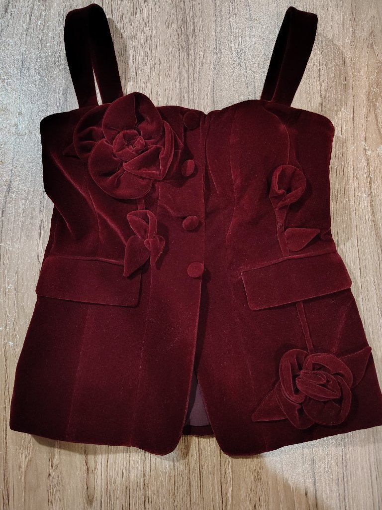 Nwt! Muse By Marchesa Laurel Velvet Applique Sleeveless Button Up Vest Top